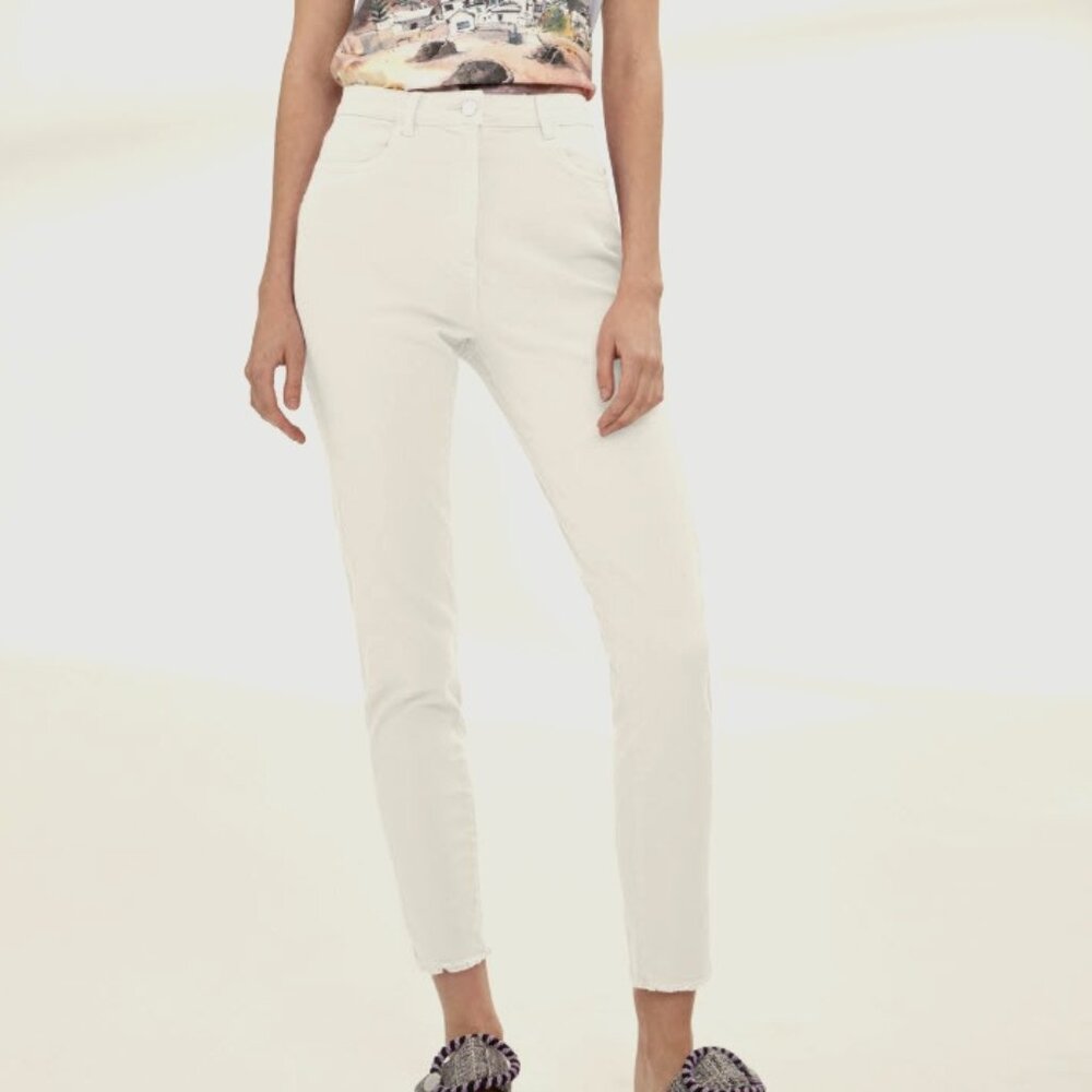 Roberto Verino Ecru High-Waisted Slim Denim Pants – Size 10 / Medium